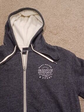 Huntington Surf & Sport heathered pullover hoodie Grey Full Zip Mens Size Large